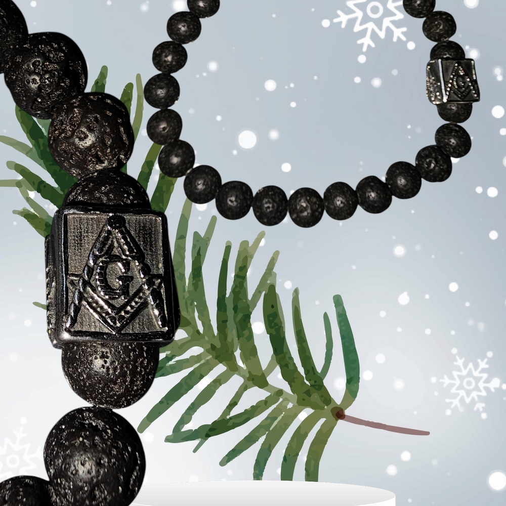 Black Lava Stone Masonic Bracelet